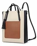ECOSUSI Rucksack Damen Klein Handtasche, Leder Elegant Cityrucksack Tagesrucksack Tragetasche Multifunktion 3 In 2 Tote Bag, Kleiner Backpack Women für Schule Arbeit Reisen Uni, Schwarz Beige
