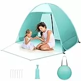 Pop up Strandmuschel, 2-3 Personen Familie Zelt UV Schutz UPF 50+ Strandzelt Wurfzelt mit Reißverschluss Hintertür, Vordertür mit Schnallen Kleines Packmaß für Sonnenschutz Strand, Garten Grün