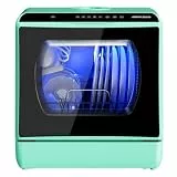 AIRMSEN Mini Geschirrspüler Tischgeschirrspüler mit 5+1 Programme 5L Wassertank, 2 Wege Wasserversorgung, Touch Control & LED-Display, Geeignet für Hausküchen, Wohnungen, Schlafsäle (Grün)