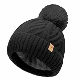 NEOLA Wintermützen für Damen – Fleecegefütterte Beanie-Mütze für Damen, weich und warm, mit Bommel aus Strick und dickem Kunstfell-Bommel für Outdoor-Sportarten und Skifahren