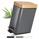yamagahome 5L Kosmetikeimer, Badezimmer Mülleimer mit Bambus Deckel, Schlanker Kleiner Mülleimer mit Softclose Absenkautomatik und herausnehmbaren Inneneimer für Badezimmer, Schlafzimmer (Grau)