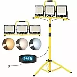AUTOUTLET Baustrahler LED mit Stativ, 3x 100W 27000LM LED Strahler Arbeitsleuchte mit 3 Farbtemperaturmodi, verstellbarer Stativ & 5M Netzkabel IP66 Wasserdicht,Abnehmbar Baulampe für Garage Baustelle