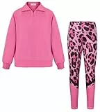 GRACE KARIN Mädchen Trainingsanzug Kinder Zweiteiler Bekleidungsset für Herbst Winter Pullover Sweatshirt Jogging Hose Dunkelrosa 12-13 Jahre