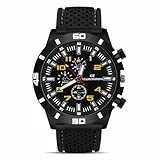 OFFCUP Herren Uhr Männer Analog Quarz Chronograph Silikon Armband, Armbanduhren Herren Uhren Herren Mode Casual Business Uhr für Herren Klassische Elegantes Geschenk -Gelb
