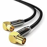 deleyCON 1m 4K TV Antennenkabel - 4K Ultra-HD Full HD HDTV - 2x Gewinkelt - Koaxialkabel - IEC-Stecker (90° Grad) zu IEC-Buchse (90° Grad) - Metallstecker - Schwarz