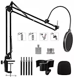 Mikrofon Ständer Boom Arm, Einstellbarer Mikrofonarm für Blue Yeti, Yeti Nano, Elgato Wave, HyperX QuadCast, Fifine AM8 und Mehr Mic mit 3/8' bis 5/8' 1/4' Schraube, Pop Filter, Mikrofonclip