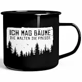 MoonWorks® Emaille-Tasse mit Spruch Ich mag Bäume Outdoor Wander Motiv Emaille-Becher lustig Sarkasmus Schwarz standard