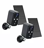 FOAOOD 2-Schwarz Überwachungskamera Aussen Akku, Kamera überwachung aussen kabellos Solar, Nachtsicht Farb, PIR-Personenerkennung, 2-Wege-Audio, IP66