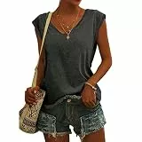 KOG Bluse Damen Elegant Ärmellose T-Shirt Shirt Casual Oberteile mit Flügelärmeln Frauen Kleidung Frau Sommer Shirts Top Damen V-Ausschnitte Tshirt Klamotten Dunkelgrau L
