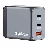 Verbatim GaN Charger 65 W, 3 Ports USB-C Ladegerät, Power Adapter mit 2 x USB-C und 1 x USB-A, Schnellladegerät als Mehrfachstecker, für Apple MacBook, Notebook, iPad, iPhone, Samsung und Co