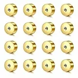 WillTen 16Pcs Schraube auf Ohrring Backs, 16G 3mm Ersatz Flache Backs für Ohrringe, Ersatz Kugeln für Lip Studs Labret Piercing Schmuck Gold