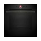 Bosch HBG7721B2, Serie 8 Smarter Einbau-Backofen, 60 x 60 cm, Made in Germany, Schwarz, Pyrolyse & Hydrolyse Selbstreinigung, Air Fry, Automatikprogramme, 3D Heißluft, Farb-Touchscreen & Bedienring