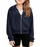 Arshiner Mädchen Kapuzenpullover Kurz mit Reißverschluss Kinder Hoodie Langarm Mode Pullover Herbst Winter Freizeit Langarmshirt für Mädchen 9-10 Jahre Marineblau