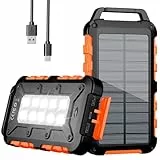 Solar Powerbank 26800mAh, PD15W USB C Tragbares Solarladegerät Schnellladung Externer Akku 3 Ausgänge 2 Eingänge