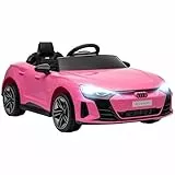 HOMCOM Kinder Elektroauto Audi RS E-tron GT 12V Kinderauto mit 2,4 GHz Fernbedienung 2 Motor Kinderfahrzeug mit Hupe, LED, Musik, Sanftstart, Elektrofahrzeug mit Hilfsrad für 3-5 Jahre Kinder Rosa
