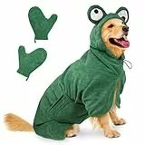 Bibykivn Bademantel für Hunde, Hundebademantel Aus Mikrofaser, Verstellbares Halsband Mit Klettverschluss Schnell Trocknend Badetuch für Große Mittelgroße Kleine Hunde/Katze (Grüner Frosch, XL)