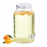 Relaxdays Getränkespender, Limobehälter 5L, Vintage-Design, Zapfhahn und Deckel, Wasserspender, aus Glas, transparent