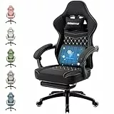 Dowinx Gaming Stuhl Stoff Bürostuhl mit Taschenfederkissen, Massage Gamer Stuhl mit Kopfstütze, Ergonomische Racing Gaming Sessel mit Fußstütze (Schwarz)