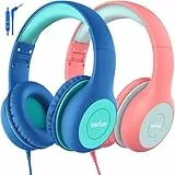 EarFun Kinder Kopfhörer 2er-Pack, Kopfhörer Kinder mit Kabel, 85/94dB Lautstärkenbegrenzer, Faltbare, Einstellbar, Stereo Sound, HD-Mikrofon, Audio-Sharing, Over Ear Kinderkopfhörer für Schule/Reise