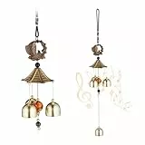 Relaxdays Windspiel 2er Set, Metall Glockenspiel, draußen & drinnen, Garten Klangspiel, hängend, Feng Shui, Gold/schwarz