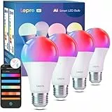 Lepro AI Smart Glühbirne B2, E27 lampe 10W 1100lm Dimmbar, Personalisierter KI-Lichtdesigner, Sprachsteuerung/Musik Sync, WiFi & Bluetooth Smart Bulb, Kompatibel mit Alexa/Google Assistant, 4 Stück