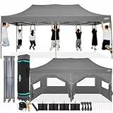COBIZI Faltpavillon 3x6 Wasserdicht Stabil Winterfest mit Seitenwand,Pop Up Pavillon Partyzelt,Sonnenschutz Gartenpavillon,Pavillon Faltbar mit Tasche mit Rollen(3 mal 6m Grau)