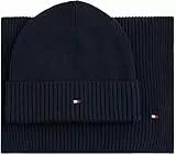 Tommy Hilfiger Herren Geschenk-Set Flag Schal und Mütze, Blau (Space Blue), Einheitsgröße