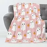 FestiKiva Fleece-Überwurfdecke mit Halloween-Kürbis-Spinnennetz und Fledermausmotiv – ideal für Kinderzimmer, Wohnzimmer, Couch, Sofa und als Heimdekoration (Rosa)