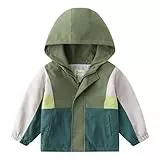 Volunboy Jungen Fleecegefütterte Jacke, Leichte Winddichte Kapuzenjacke mit Reißverschlusstaschen(Größe 90,18–24 Monate,Spleiß Grün