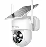 CZEview Alles in 1 Überwachungskamera Aussen Akku Solar, 2K, 100% Kabellos, 360° PTZ Kamera Überwachung Außen mit Bewegungsmelder, 2.4GHz WLAN, Farbige Nachtsicht (Weiß)