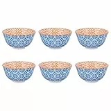 BUTLERS 6er Set Dessertschale 240ml ORNAMENTS Porzellan Geschirr & Dekoschale | kleine Schalen für Beilagen, Vorspeisen, Snacks| Modern gemustert mit Farbakzent | Mikrowellen- & spülmaschinenfest