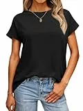 Imily Bela Damen T-Shirt Rundhals Kurzarm Shirts Casual Basic Tee Tops mit Flügelärmel Sommer Locker Oberteile(Schwarz, S)