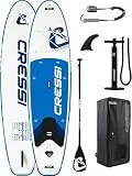 CRESSI seit 1946 - Ultra Isup Set - Aufblasbares SUP Board für Erwachsene Große Stabilität Strapazierfähigkeit Komplett Zubehör Paddel Flosse Pumpe Leine Tasche-Weiß/Blau_320x81x15 cm Max 130 kg