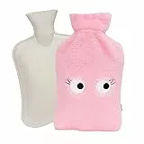 Fisura- Wärmflasche mit rosa Augenaufdruck. 2-Liter-Wärmflasche. Wärmflasche mit weichem Überzug. Beutel zur Schmerzlinderung. Abwaschbar.