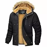 MAGCOMSEN Herren Warme Parka Jacke Gefüttert Winter Daunenjacke Kapuze Camping Jacken Männer Winddicht Warme Outdoorjacke Fleece Funktionsjacke Wandern Jagdjacke mit Mehrfachtaschen Schwarz L