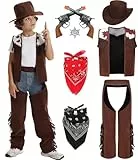 Mrsclaus Cowboy Kostüm Kinder Deluxe Western Karneval Kostüm mit Zubehör Cowboy Weste Hut Bandana Geburtstags Dress Up (9-10 Jahre/130) C046-LA
