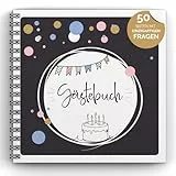 Gästebuch Geburtstag mit Fragen by snaPmee - Für 50 Einträge, jede Seite ist einzigartig - Edles Hardcover mit weißer Spiralbindung - Größe 21x21cm, 300 g/m² Papier (extra dick) inkl. 25 Fotoaufgaben