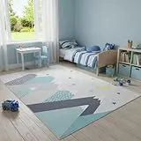 TAPISO Joy Kinderteppich Berge Grau | Spielteppich mit Sternen Berg-Motiv | Teppich für Kinderzimmer Kinder Jungen & Mädchen | Modern, rutschfest, Pflegeleicht, Weich & Strapazierfähig 200 x 300 cm
