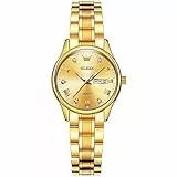 OLEVS Armbanduhr Damen Gold Analoger Quarz Edelstahl Damenuhr Klassisches Kleines Gesicht Römische Ziffern Diamant Damen Armbanduhr Wasserdicht Tag Datum Leuchtend Freizeit Damenarmbanduhr
