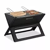 Relaxdays Klappgrill, mit Kohle- und Grillrost, klappbarer Faltgrill, Picknick und Camping, HBT 30x45,5x30cm, schwarz
