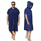 Kato Tirrinia Mikrofaser Frottee Surf Poncho Handtuch Badeponcho Bademäntel Sauna Damen Herren, Groß Surfponcho Strandponcho Erwachsene, Strandhandtuch Kapuzenhandtuch für Sauna Bad Schwimmen, Marine