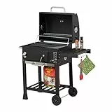 Relaxdays Holzkohlegrill Grillwagen, mit Deckel, BBQ-Grill mit Rädern, höhenverstellbar, Gartengrill XXL, schwarz/Silber