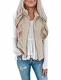 Raphin Damen Mantel Herbst Casual Leicht Ärmellos Weste Damen Lang Einfarbig Elegant Mode Kunstfell Weste Mit Taschen(Khaki,M)