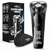 Brightup Rasierer Herren Elektrisch, Elektrorasierer IPX6 Ganzkörper Wasserdicht Nass- und Trocken USB-C Wiederaufladbarer Bart mit Bartschneider, LED-Anzeige, Reiseschloss, Aufbewahrungsbox