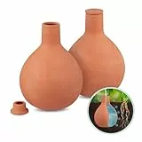 Relaxdays Ollas, 2er Set, 1,5 l, Ton, wurzelnahe Bewässerung, Hochbeet & Gewächshaus, weniger Wasserverlust, terrakotta