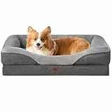 EHEYCIGA Orthopädisches Hundebett Kleine Hunde, 89x56x16.5cm, Memory Foam Waschbar und Wasserdicht Hundekorb mit 4 Rändern, Hundesofa Hundecouch rutschfest, Grau