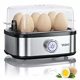 YASHE Eierkocher Edelstahl, 400W Kompakter Eierkocher Multifunktional, 6 Eier leicht zu Pellen, Weich, Mittel, Hart Gekocht, Eierbecher, Omelett-maker, Dampfgarer, Signalton, Kontrollleuchte