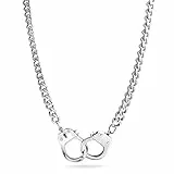 Bling Jewelry Herren Biker Punk Rocker Biker Schmuck Große Statement-Ketten-Handschellen-Halskette In Schwarz Oder Silber Aus Edelstahl-Anhänger Für Männer Und Frauen 20 Zoll