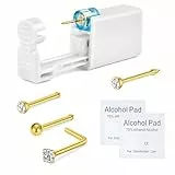 WillTen 6 Stück Nasenpiercing Set mit golden Nasenstecker, 1Packung Nasenpiercing Pistole Einweg Nasenpiercing Set mit geraden L-förmigen Nasenringen Nasenpiercing Pistolen Set