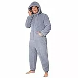 CityComfort Schlafoveralls für Herren und Teenager, Fleece Onesie Jumpsuit Warm Kuschelig Lang M-3XL - Geschenke für Männer (Grau, XL)